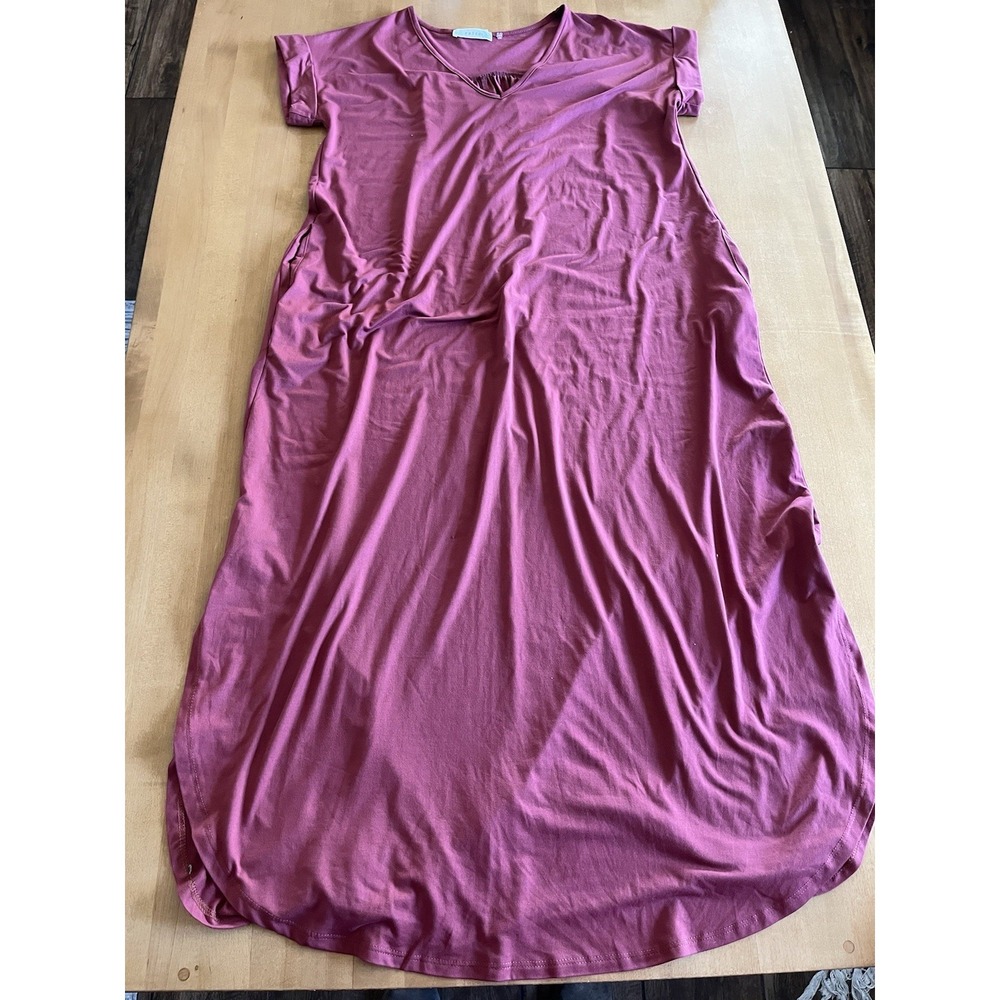 Entro Women's V Neck Short Sleeve Pocket Maxi Dress Mauve Size S Small Oversized
